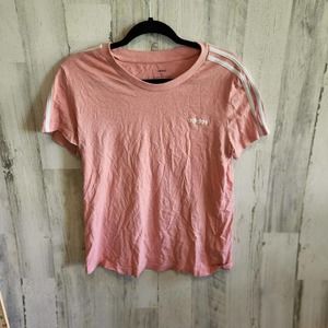 ADIDAS Shirt Womens XL Pink Short Sleeve Ringer Ribbed Solid Tee Casual Crew